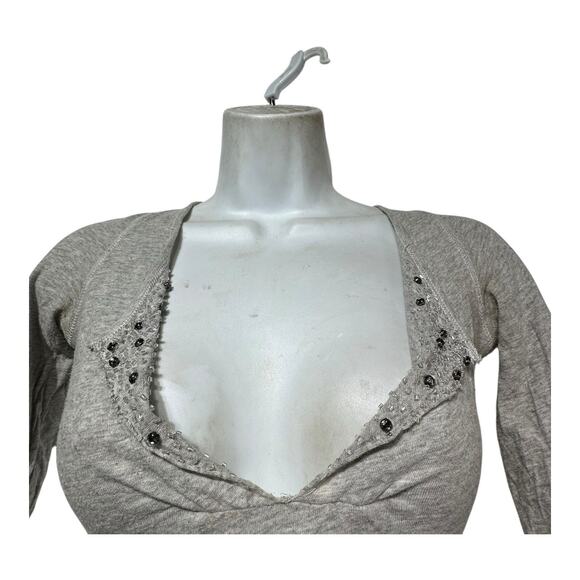 vintage abercrombie fitch y2k grey 3/4 sleeve henley top beaded blouse Size S - Picture 3 of 9